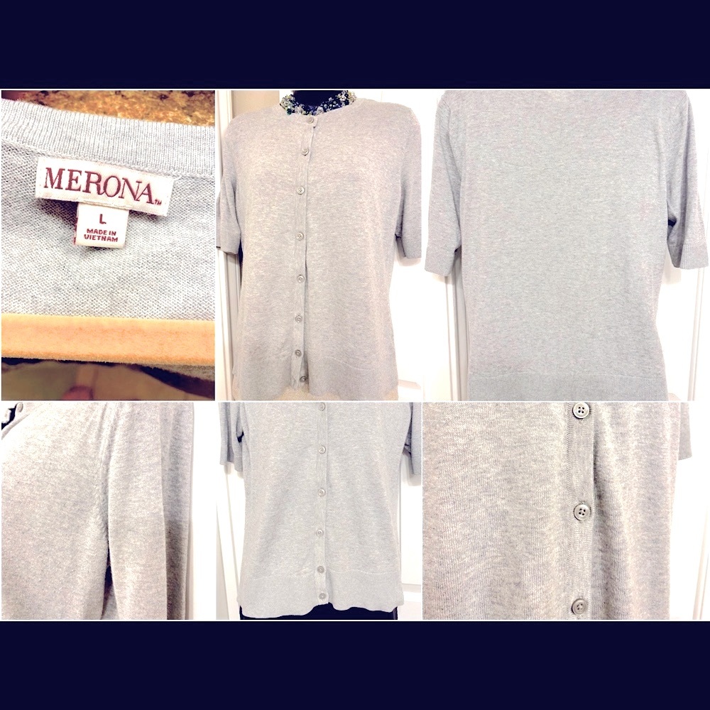 Merona Gray Cotton Button Cardigan, Size - L